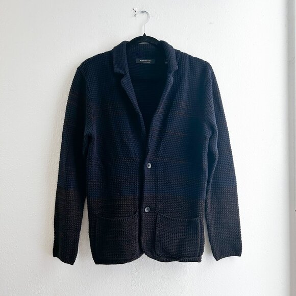 Scotch and Soda Amsterdam Couture Structured Waffle Knit Blazer in Navy/Brown - Picture 2 of 9